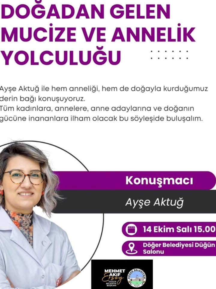 Döğer Belediyesi 14 Ekim 2025'te Ayşe AKTUĞ'un Söyleşisine Ev Sahipliği Yapacak