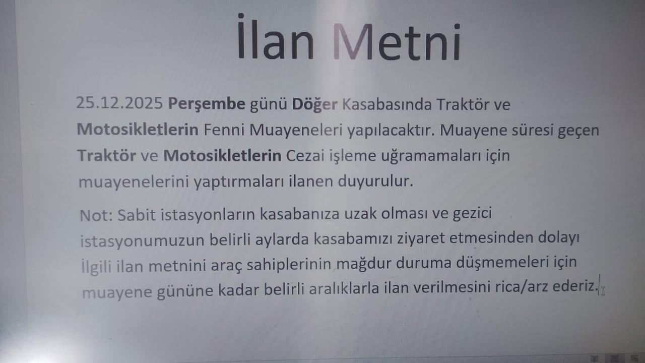 Döğer Belediyesi Tarafından Yapılan İlan
