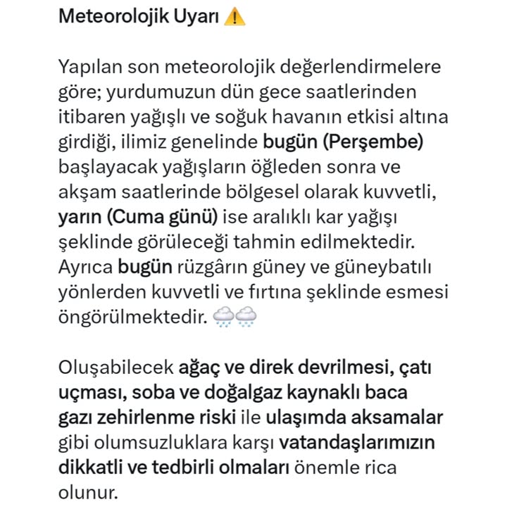 Meteorolojik Uyarı: Yağış ve Kuvvetli Rüzgar Uyarısı