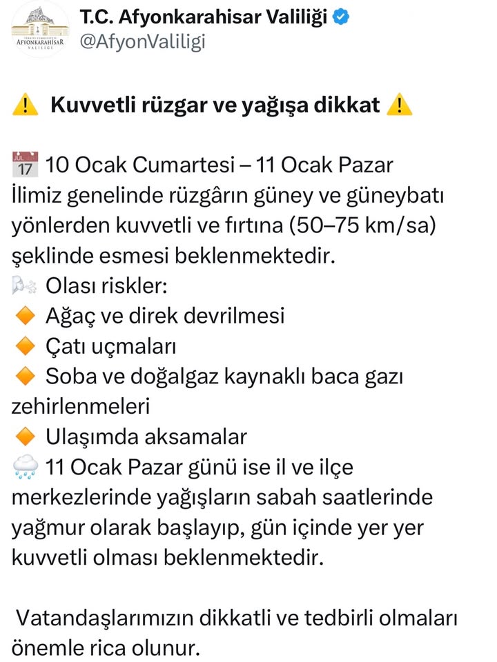 ⚠️ Kuvvetli Rüzgar ve Yağış Uyarısı