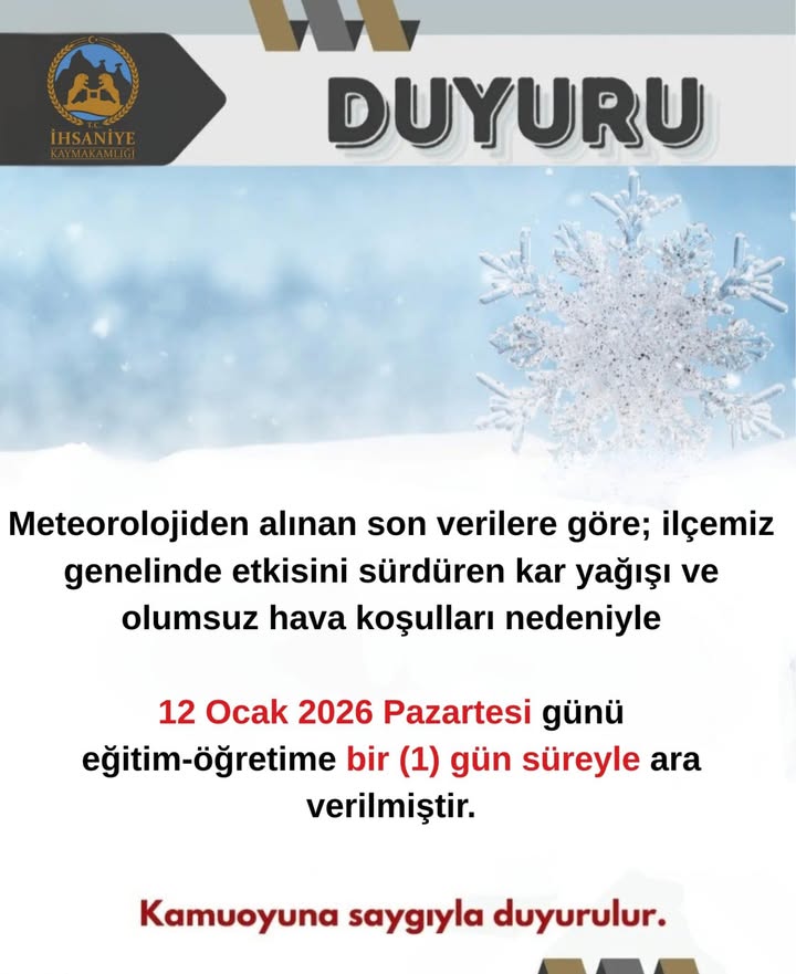 T.C. İhsaniye Kaymakamlığından Bir Gönderi