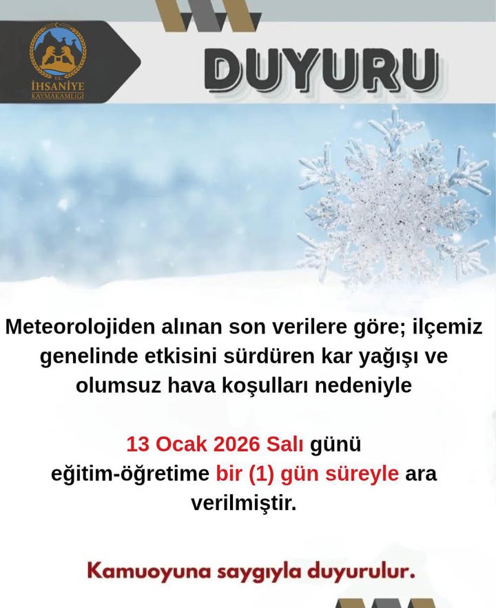 T.C. İhsaniye Kaymakamlığından Bir Gönderi