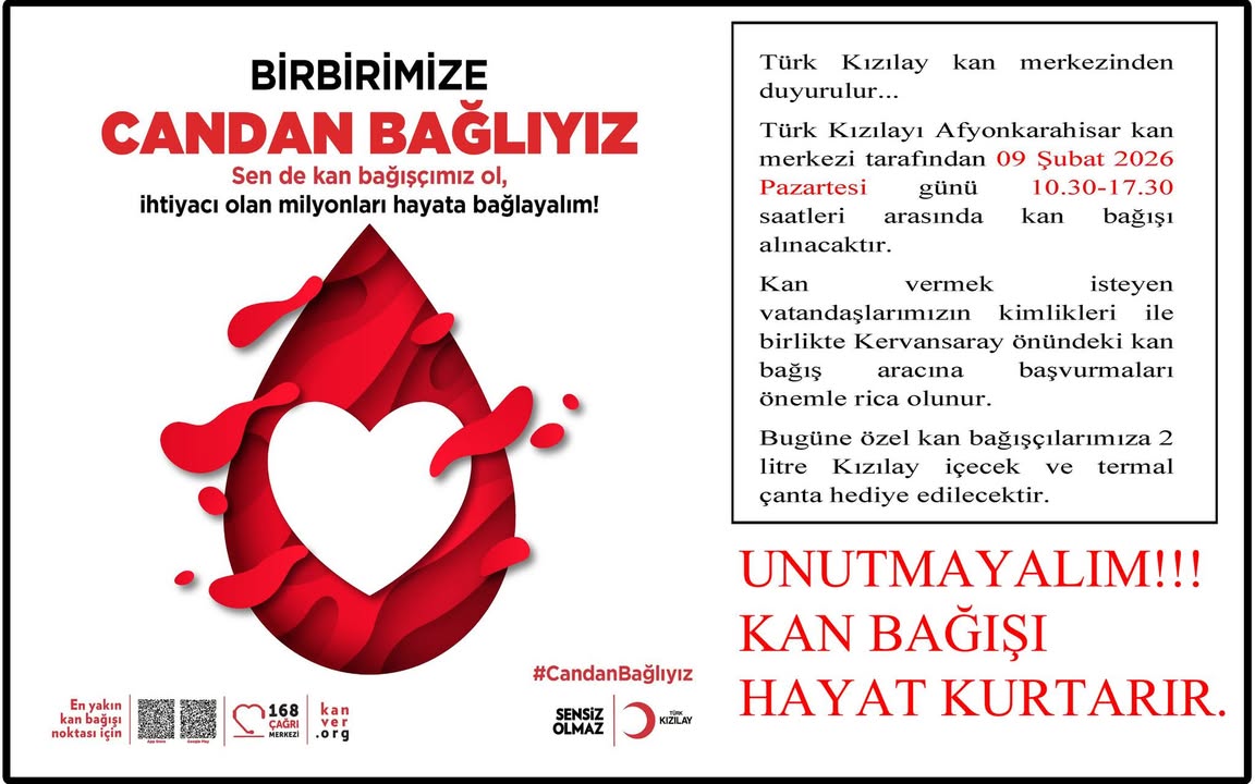 Türk Kızılayı Afyonkarahisar Kan Merkezi'nden Kan Bağışı Duyurusu