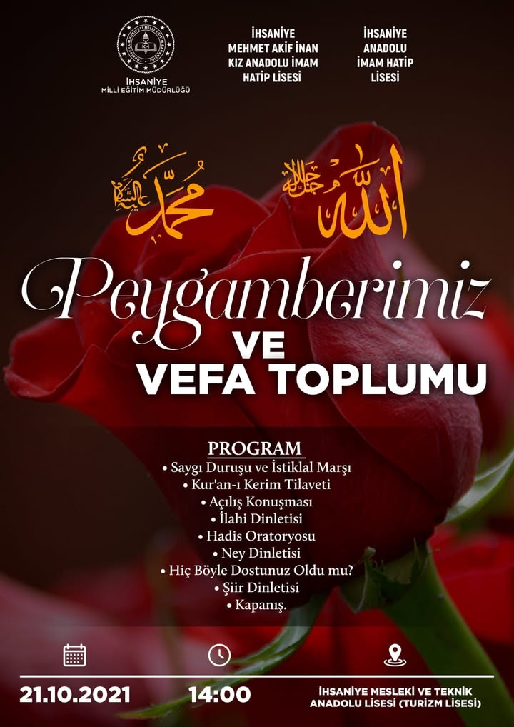 İhsaniye İmam Hatip Ortaokulu Mevlid-i Nebi Programına Davet Ediyor